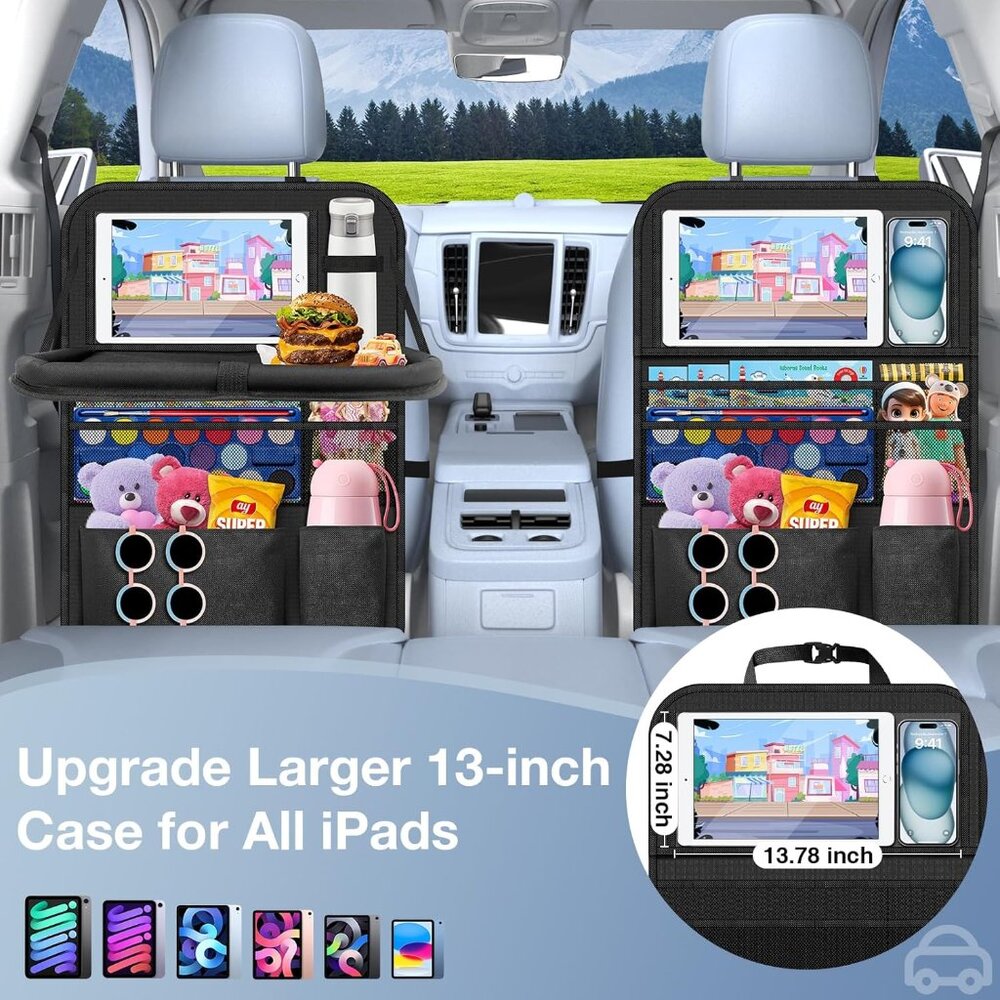 Car Backseat Organizer with Table Tray2-Pack 9 Storage Pockets Backseat Car Orga - Picture 5 of 9